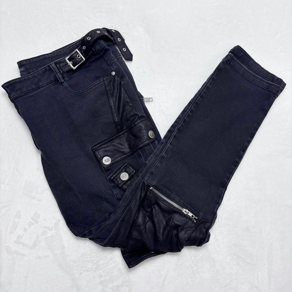 Devil Fashion Mens 3XL XXXL Goth Cyberpunk Cargo Pants Jeans Faux Leather Alt
